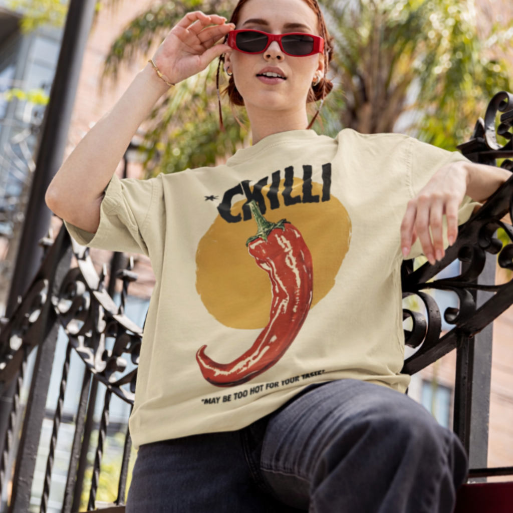 Chilli Vintage Poster T-Shirt — Retro Spicy Pepper Graphic Tee
