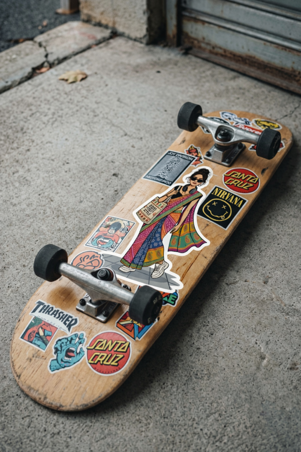 Trendy Indian Street Style Saree Sticker — Confident Woman in Sneakers & Tote